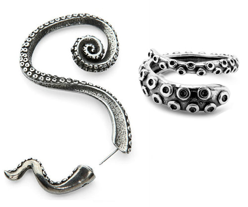 One Octopus Ring and One Octopus Ear Cuff | inspired by Lord Cthulhu | Ring made of 925 Sterling | Ear Cuff made of high quality Alloy