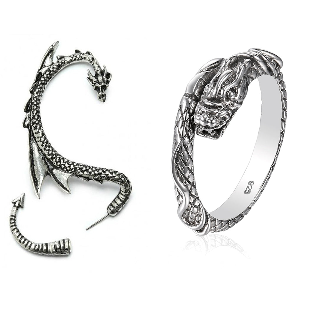 One Dragon Ear Cuff and One Dragon Ring