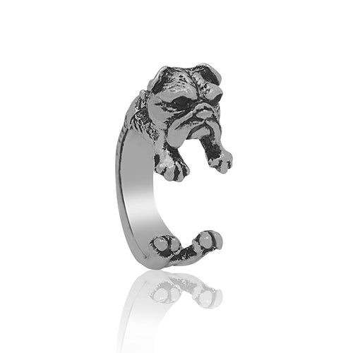 English Bulldog Ring in Silver Tone