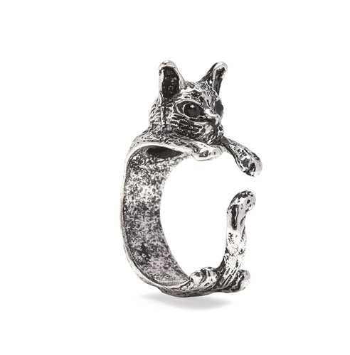 Cat Ring in Silver Tone Alloy