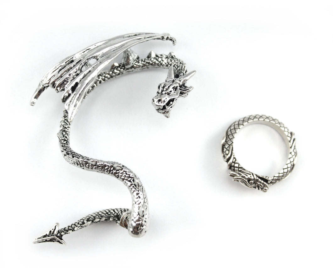 One Dragon Ear Cuff and One Dragon Ring